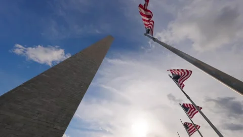 Slow Motion USA Flags at the Washington Monument Stock Footage 276964045