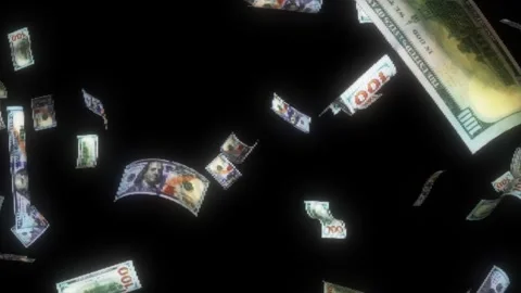 Slow Motion USD Bills Drop PS1 N64 Y2K Aesthetic Money Overlay Loop Vídeo Stock 308406778