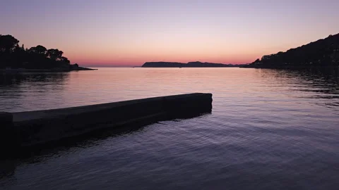 Slow motion Uvala Lapad Beach twilight view, Dubrovnik, Croatia, 4k Video stock 276366068