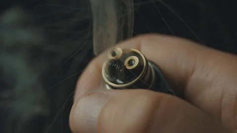 Slow Motion Vape eCigarette Atomizer Activation Black Background Stock Footage 81504244
