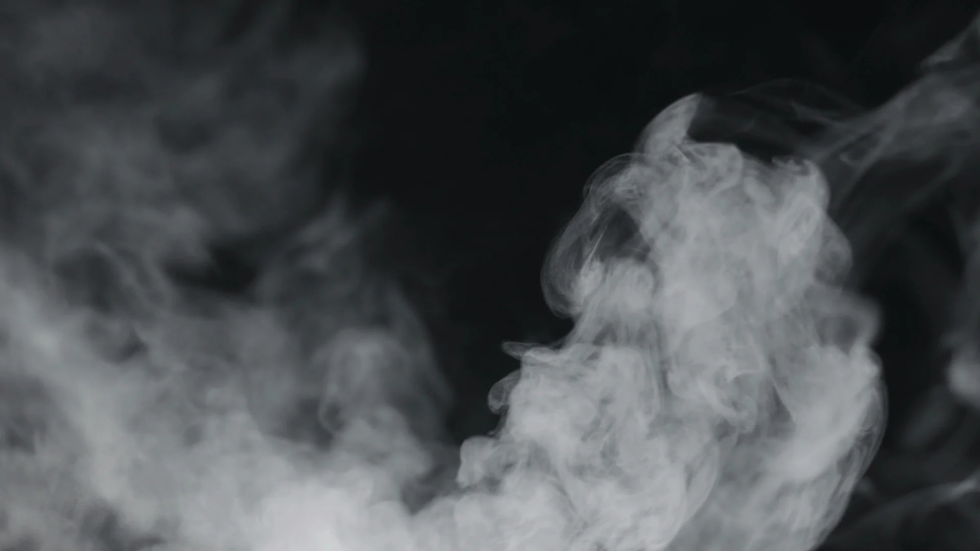 Smoke on black background in slow motion, steam mist on black