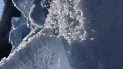 Slow motion. vertical shooting. winter Baikal, ice on the rocks Stock Footage 273371932