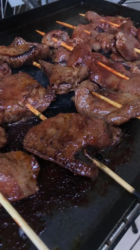 Slow motion vertical video of anticuchos. Stock Footage 287262686