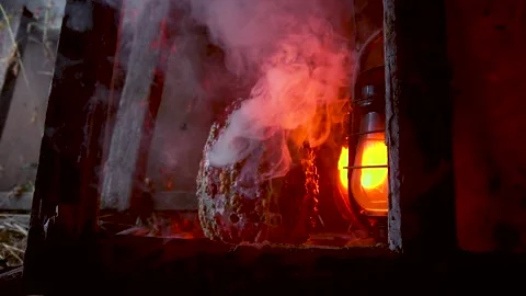 Slow motion video art scary halloween with pumpkins and old kerosene lamp Stock Footage 286205693
