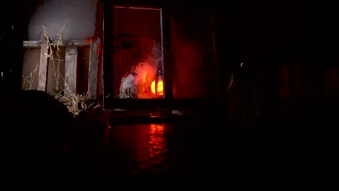 Slow motion video art scary halloween with pumpkins and old kerosene lamp Видео 286205759