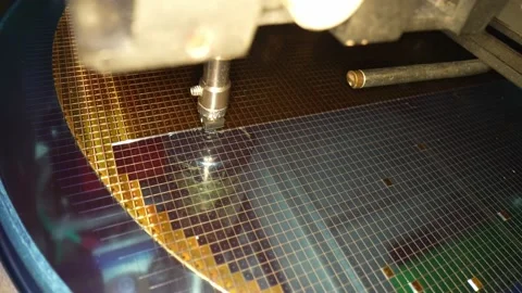 Slow motion video of Close up pick up silicon die in silicon wafer Stock Footage 152059725