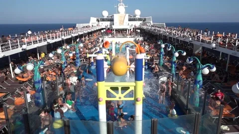 Slow motion video crowd of passengers on board a cruise ship deck Stock Footage 197120211