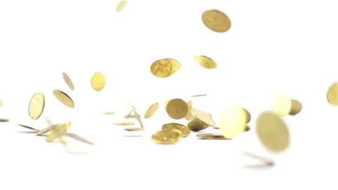 Slow Motion Video of Falling Golden Coins on white background Stock Footage 82187627