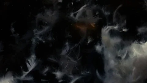 Slow motion video of the flakes of down moving in the dark Stock Footage 73960699
