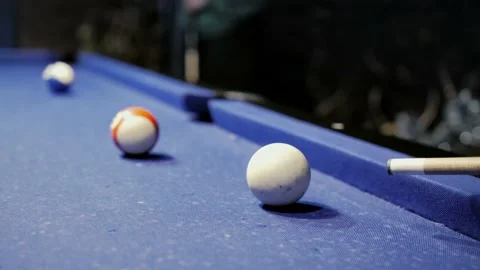 Slow motion video game of pool billiards. Hits the ball on the pool table Stock Footage 231233895