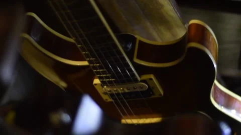 Slow Motion Video of Guitar in the Studio. Musical instrument details. Stock Footage 216137349