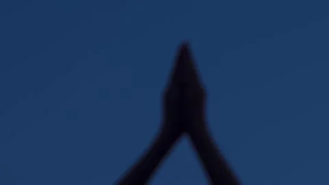 Slow motion video of hands catching the half moon. A full moon in a tranquil Stock Footage 246975155