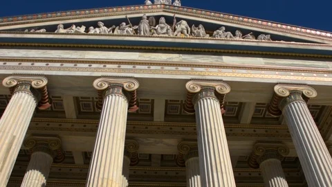 Slow Motion video from iconic neoclassic Academy of Athens facade Stock Footage 101012313