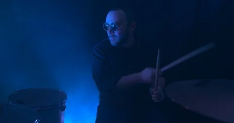 Slow-Motion Video of a Man Playing the Drums Stock Footage 98900384
