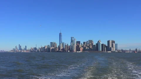 Slow motion video NYC Skyline via Ferry Stock-Footage 336035758