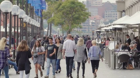Slow motion video of people walking in Circular Quay in Sydney, Australia. Stock Footage 76200769