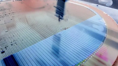Slow motion video of pick up silicon die in silicon wafer Stock Footage 148754911