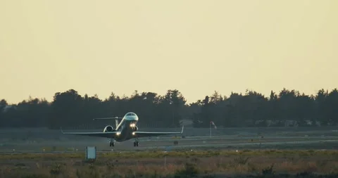 Slow motion video of a private jet taking off from the runway. Stock Footage 292261593