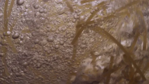 Slow-motion video of the process of cooking spaghetti in a pot in boiling water Stockbeeldmateriaal 221949187