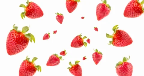 Slow motion video of several fresh strawberries falling Stock Footage 127357578