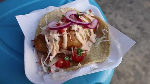 Slow Motion Video (Top View) of Traditional Baja California Style Tacos Video stock 166650371