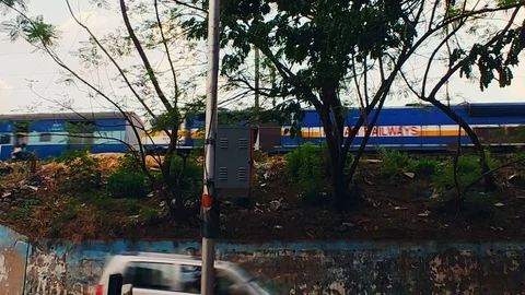 A Slow Motion Video of a Train going on ... | Stock Video | Pond5