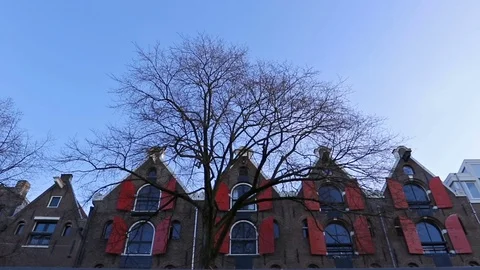 Slow motion video of view from the canal to the streets. Stock Footage 71327700