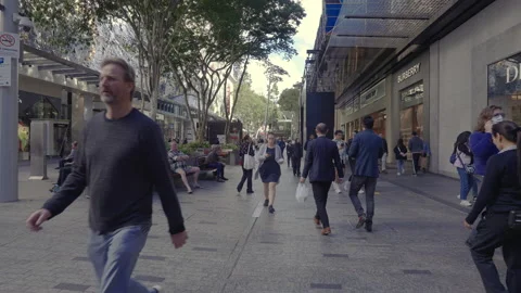 Slow motion video of walking in Queen Street Mall in Brisbane CBD Stock Footage 205811779