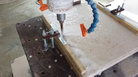 Slow motion view of  3D robotic relief milling in stone Stock Footage 346809687