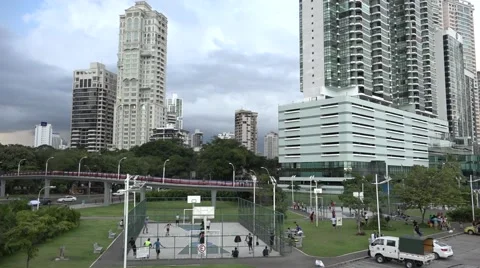 Slow motion view from above, La Cinta Costera, Panama City, Panama Stock Footage 47898984