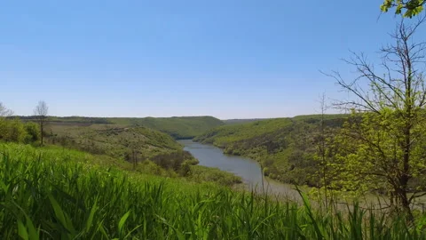 Slow-motion view from above on the Ternava river and canyon Stock Footage 154356008