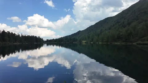 Slow motion view of an alpine mountain lake and peaks in Austria Stock Footage 344893573