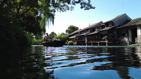 Slow motion view of Ancient water town of Wuzhen, China Stock Footage 276635117