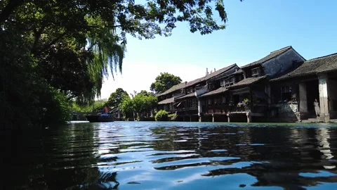 Slow motion view of Ancient water town of Wuzhen, China Stock Footage 276635129
