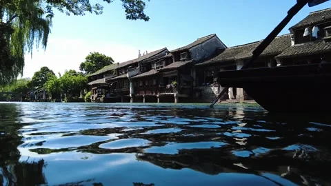 Slow motion view of Ancient water town of Wuzhen, China Stock Footage 276635163