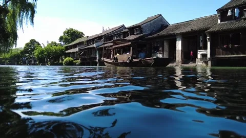 Slow motion view of Ancient water town of Wuzhen, China Stock Footage 276635165