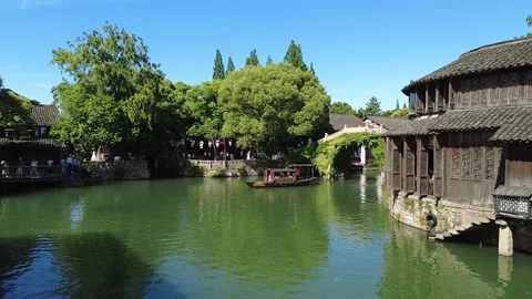 Slow motion view of Ancient water town of Wuzhen, China Stock Footage 276635191