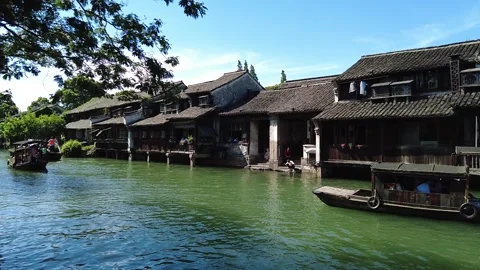 Slow motion view of Ancient water town of Wuzhen, China Stock Footage 276635194