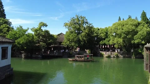 Slow motion view of Ancient water town of Wuzhen, China Stock Footage 276635195