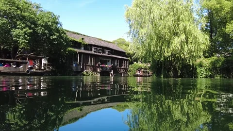 Slow motion view of Ancient water town of Wuzhen, China Stock Footage 276635197