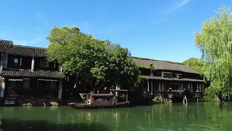 Slow motion view of Ancient water town of Wuzhen, China Stock Footage 276635201