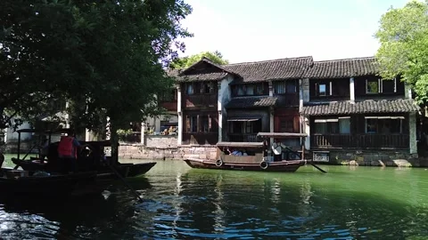 Slow motion view of Ancient water town of Wuzhen, China Stock Footage 276635202