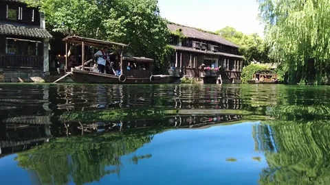 Slow motion view of Ancient water town of Wuzhen, China Stock Footage 276635206