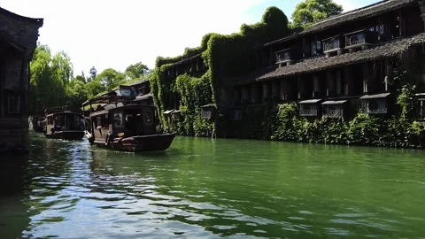 Slow motion view of Ancient water town of Wuzhen, China Stock Footage 276635329