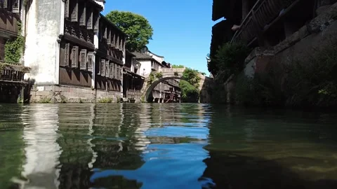 Slow motion view of Ancient water town of Wuzhen, China Stock Footage 276635345
