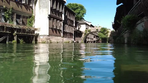 Slow motion view of Ancient water town of Wuzhen, China Stock Footage 276635347