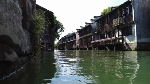 Slow motion view of Ancient water town of Wuzhen, China Stock Footage 276635348