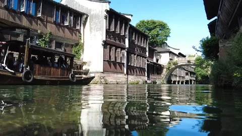 Slow motion view of Ancient water town of Wuzhen, China Stock Footage 276635371