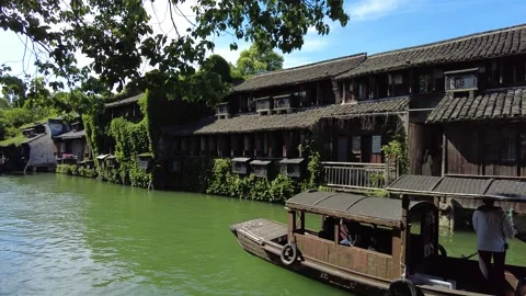 Slow motion view of Ancient water town of Wuzhen, China Stock Footage 276635384