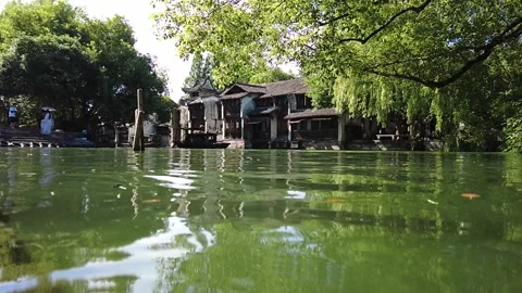 Slow motion view of Ancient water town of Wuzhen, China Stock Footage 276635388
